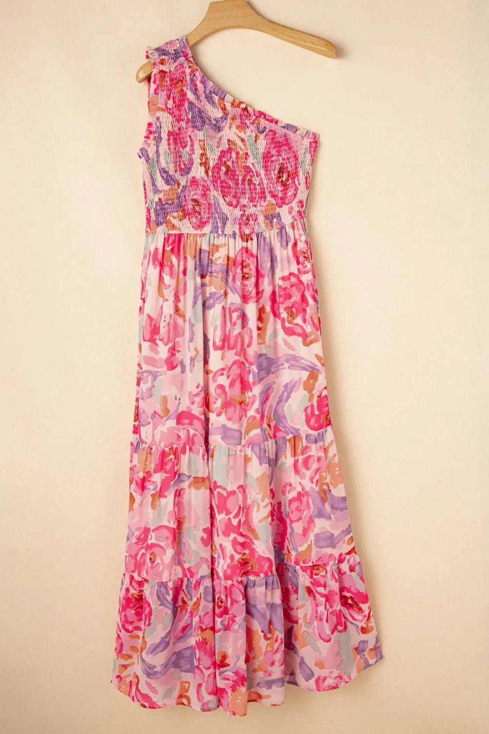 Shirred One-Shoulder Maxi Dress in Floral