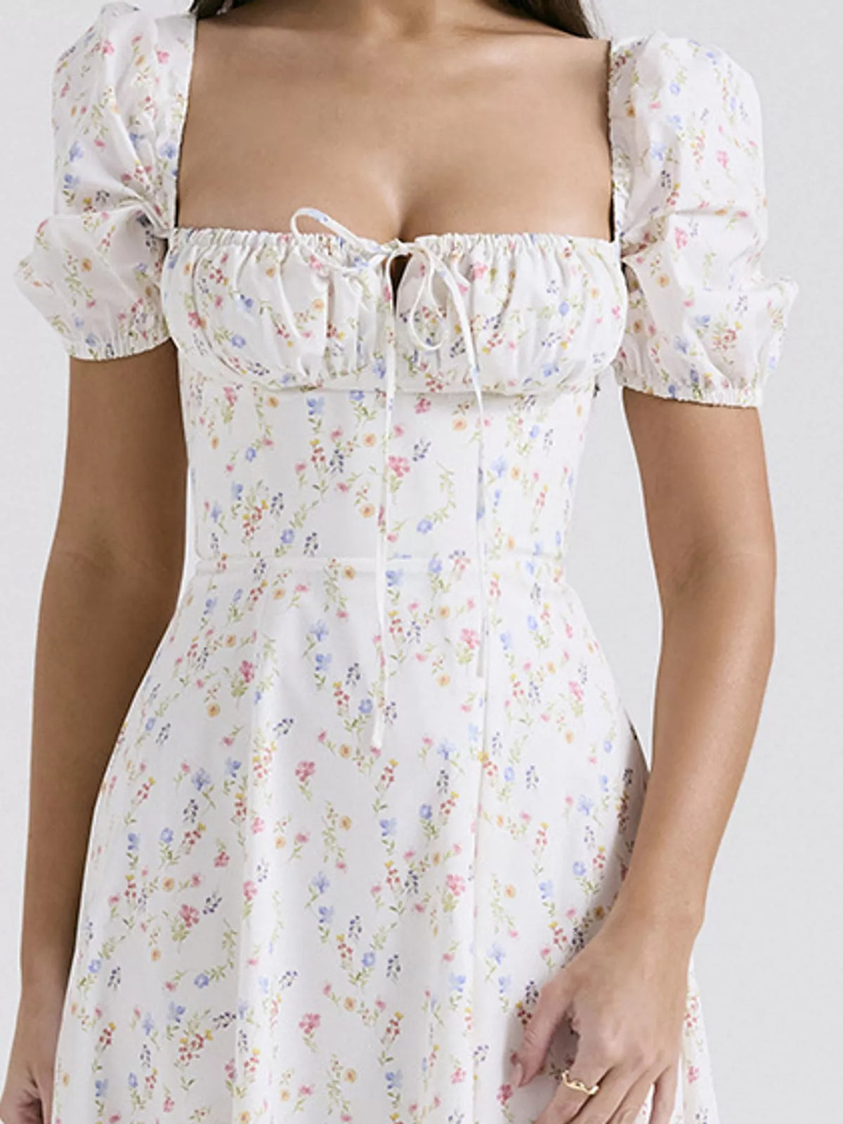 Floral Spaghetti Strap Midi Dress in White