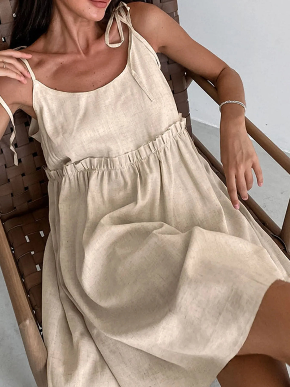 Tie-Shoulder Frill Mini Dress