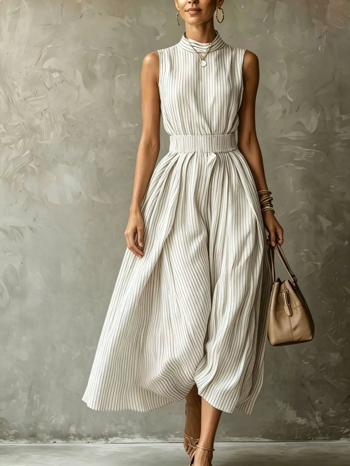 Striped Smocked Mock Neck Maxi Dress