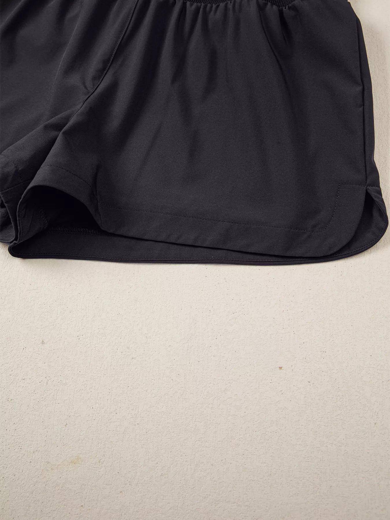 Ribbed Patchwork High-Waist Athletic Shorts in Black