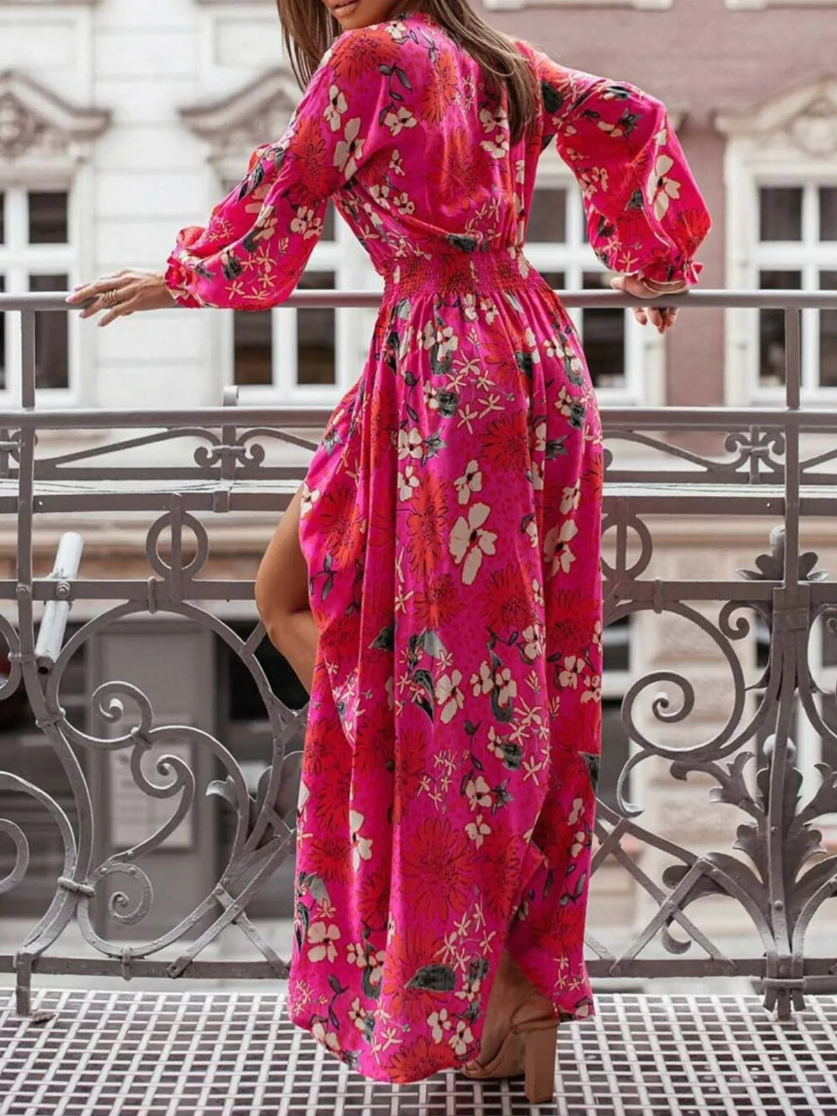Printed Maxi Dress with Plunging Neckline