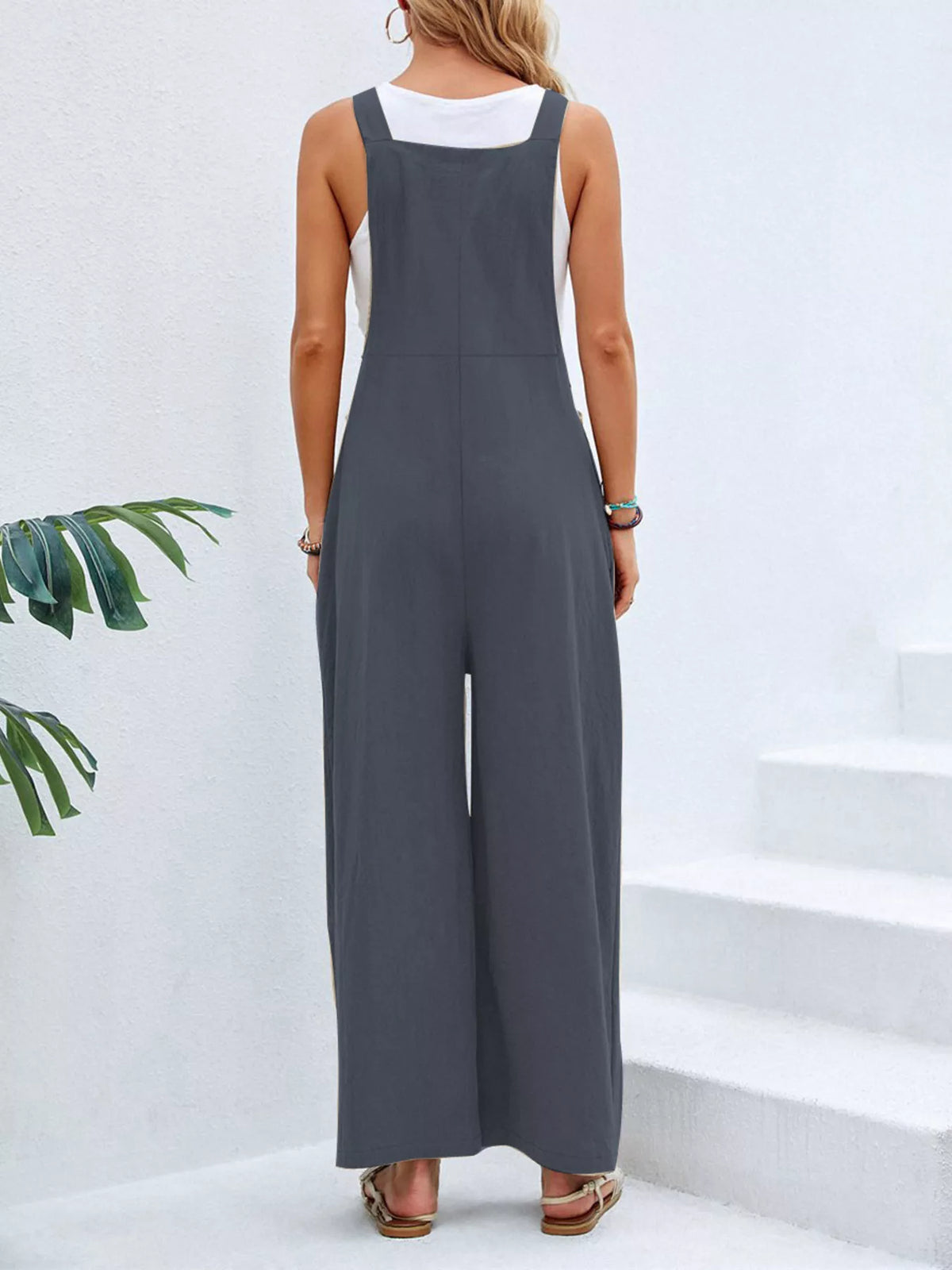 Casual Wide-Leg Overalls with Pockets