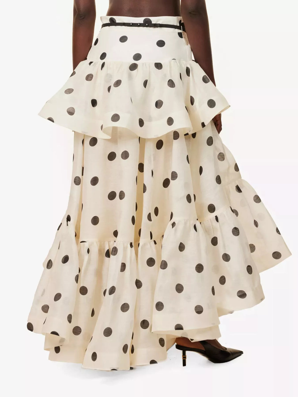 Polka Dot Tiered Ruffle Skirt in Beige