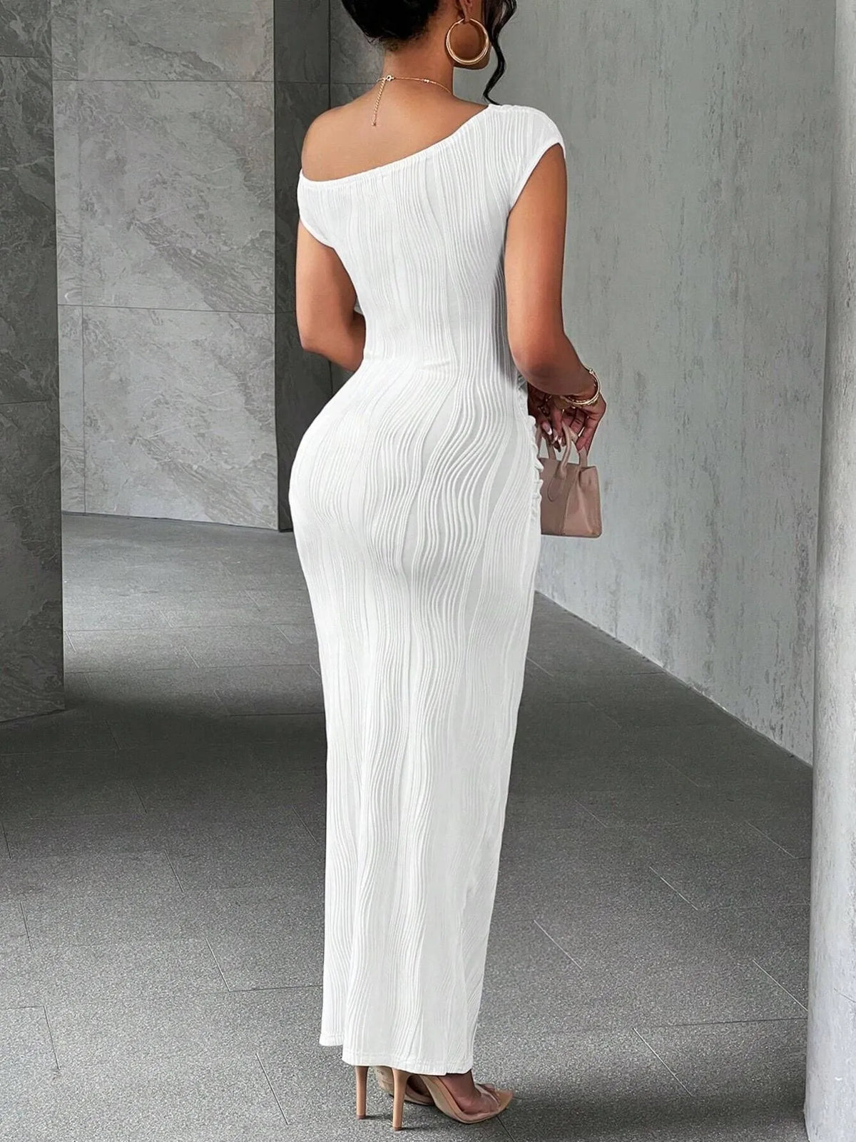 Ribbed Single Shoulder Bodycon Maxi Dress