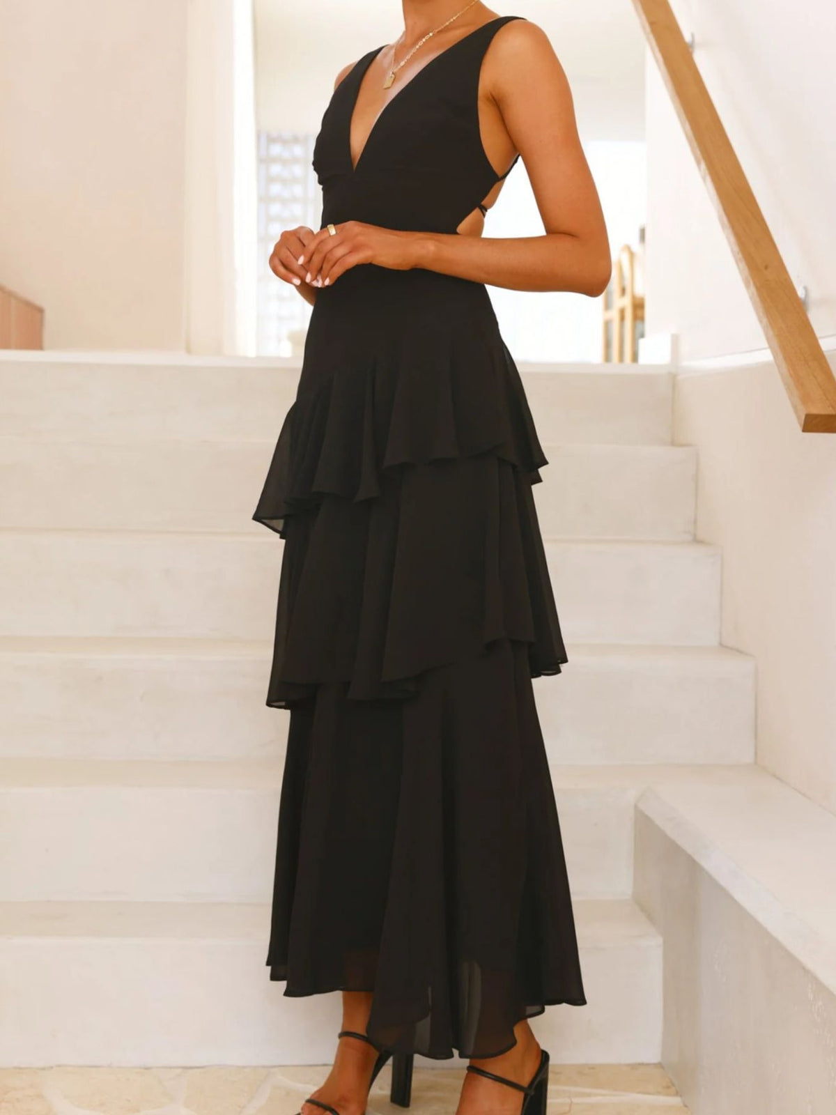 Ruffled Layered Backless Maxi Dress