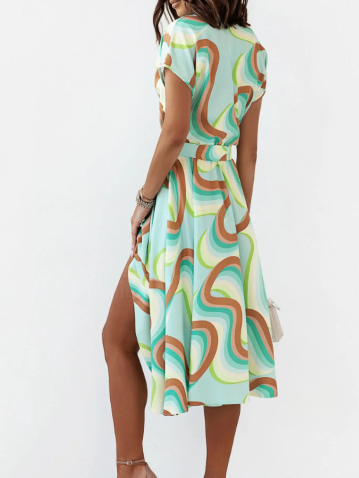 Printed Button-Front Midi Dress with Belt