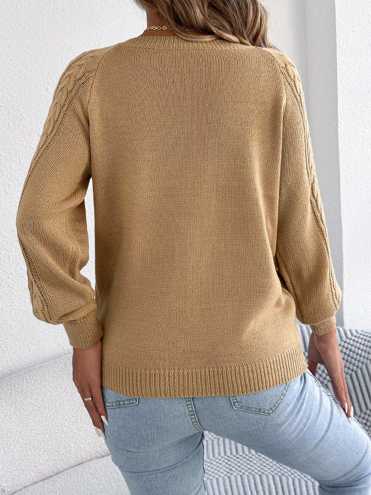 Cable-Knit Button-Front Cardigan by Clise