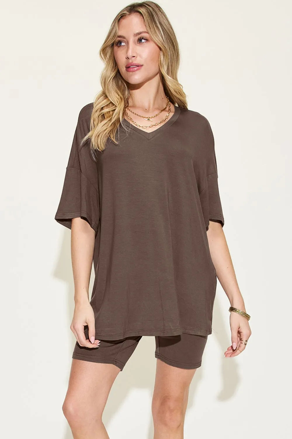 Basic Bae V-Neck Tee and Shorts Set