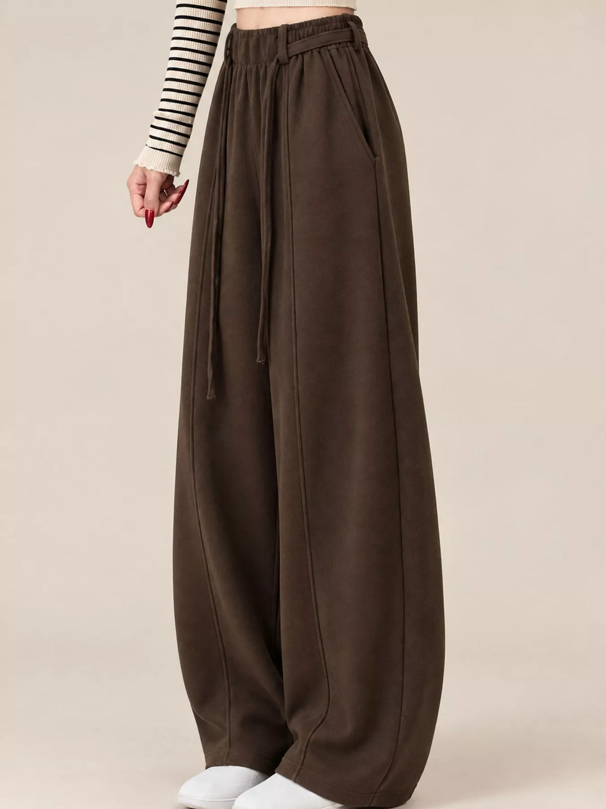 Drawstring Wide-Leg Casual Pants