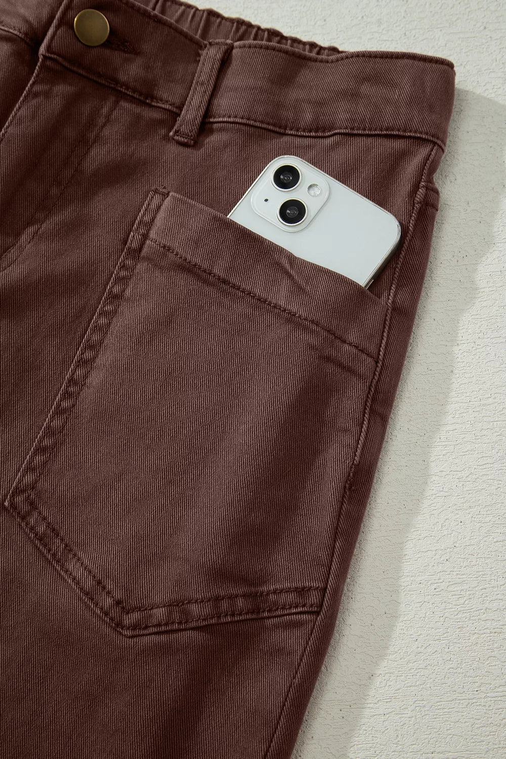 Square Patch Pocket Barrel Jeans in Coffee Brown