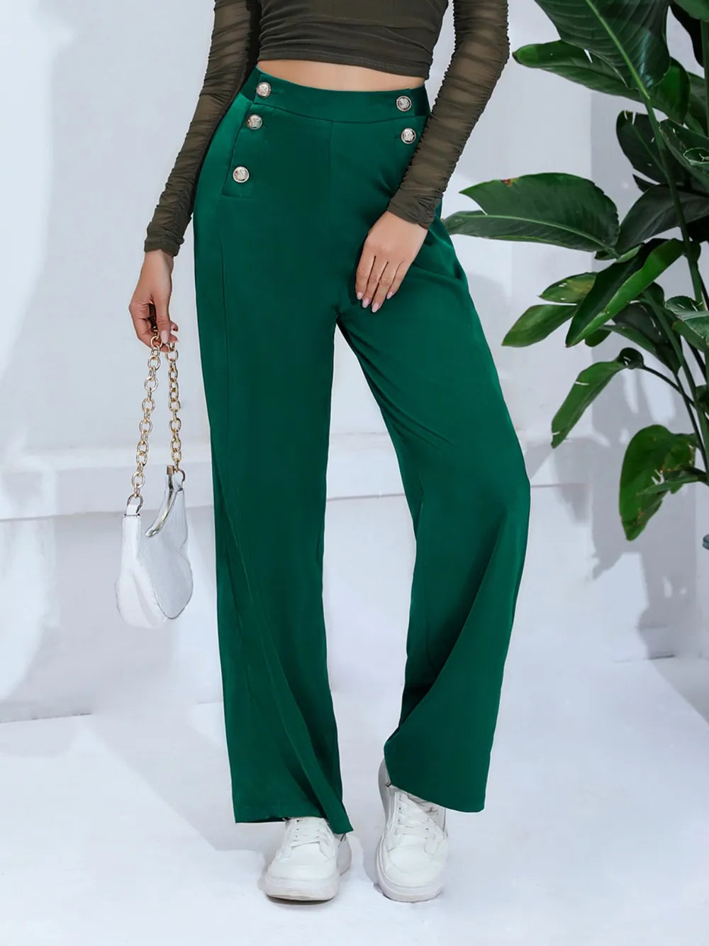 Wide Leg Pants in Dark Green
