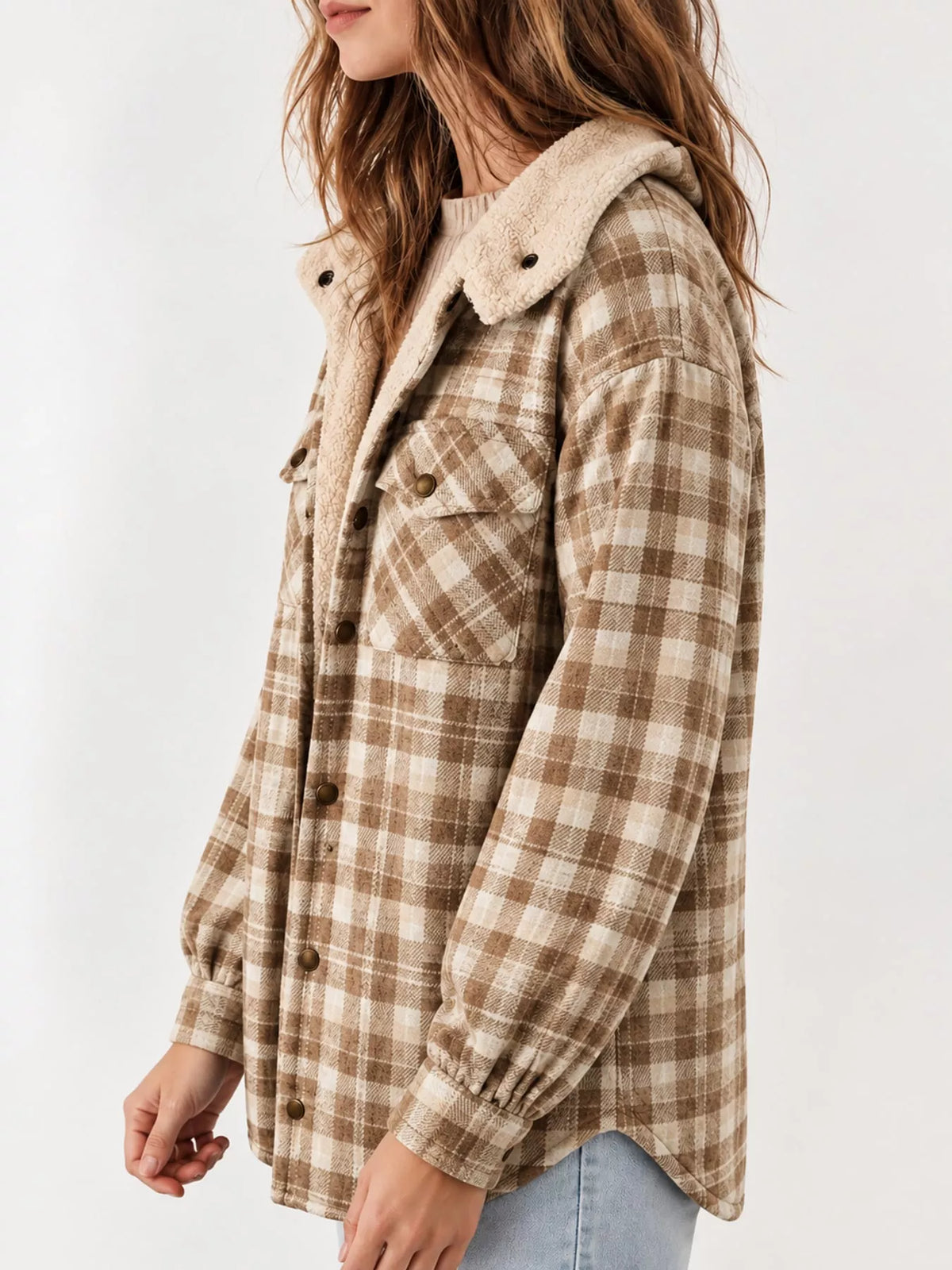 Sherpa-Lined Plaid Hooded Jacket
