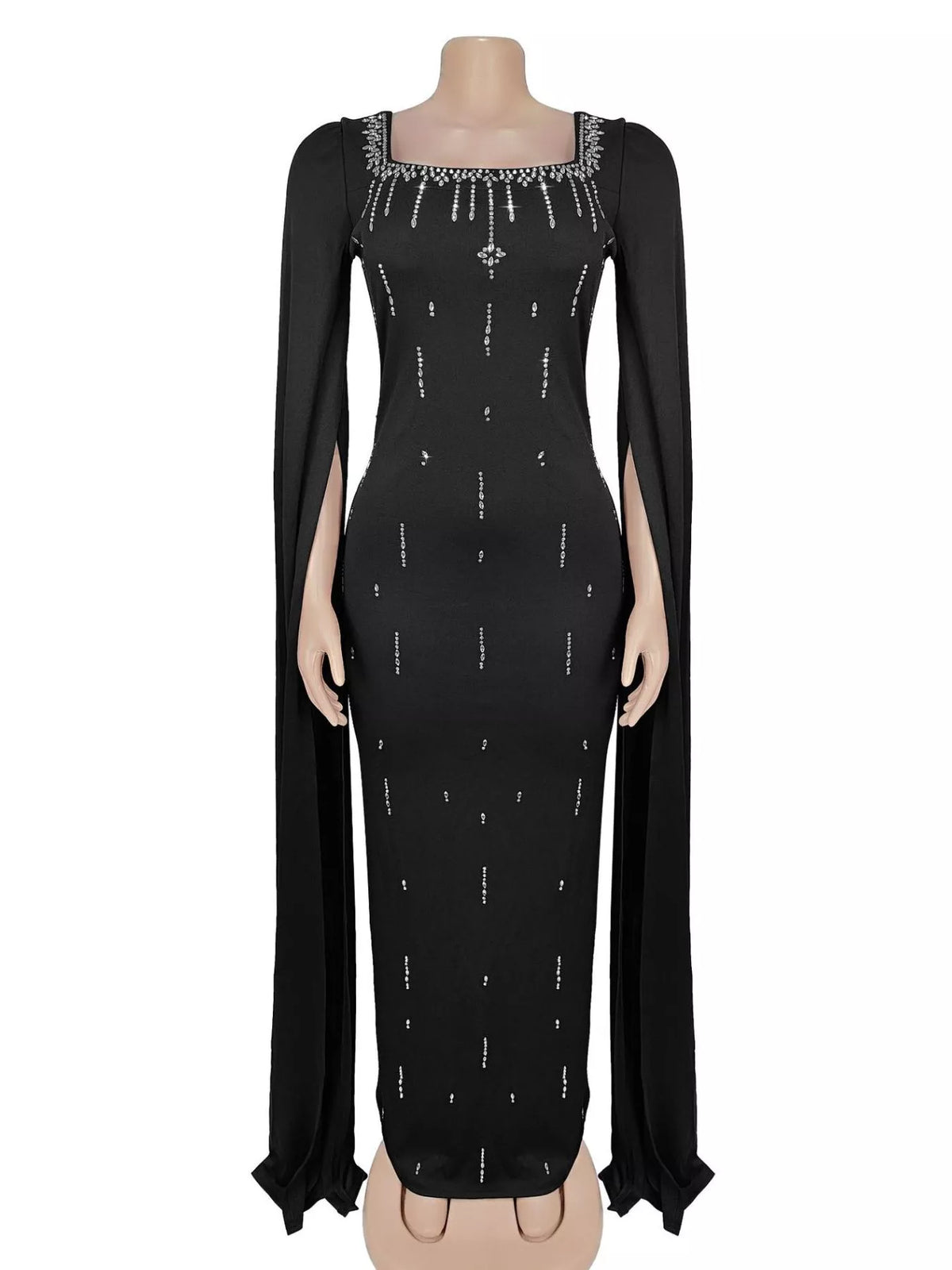 Rhinestone Square Neck Maxi Dress