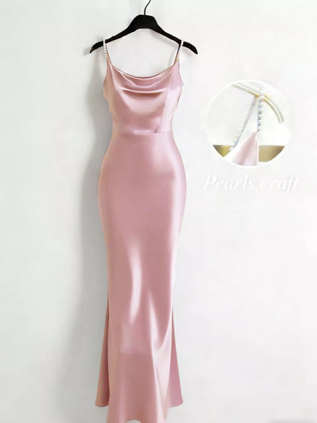 Pearl Strap Satin Maxi Dress