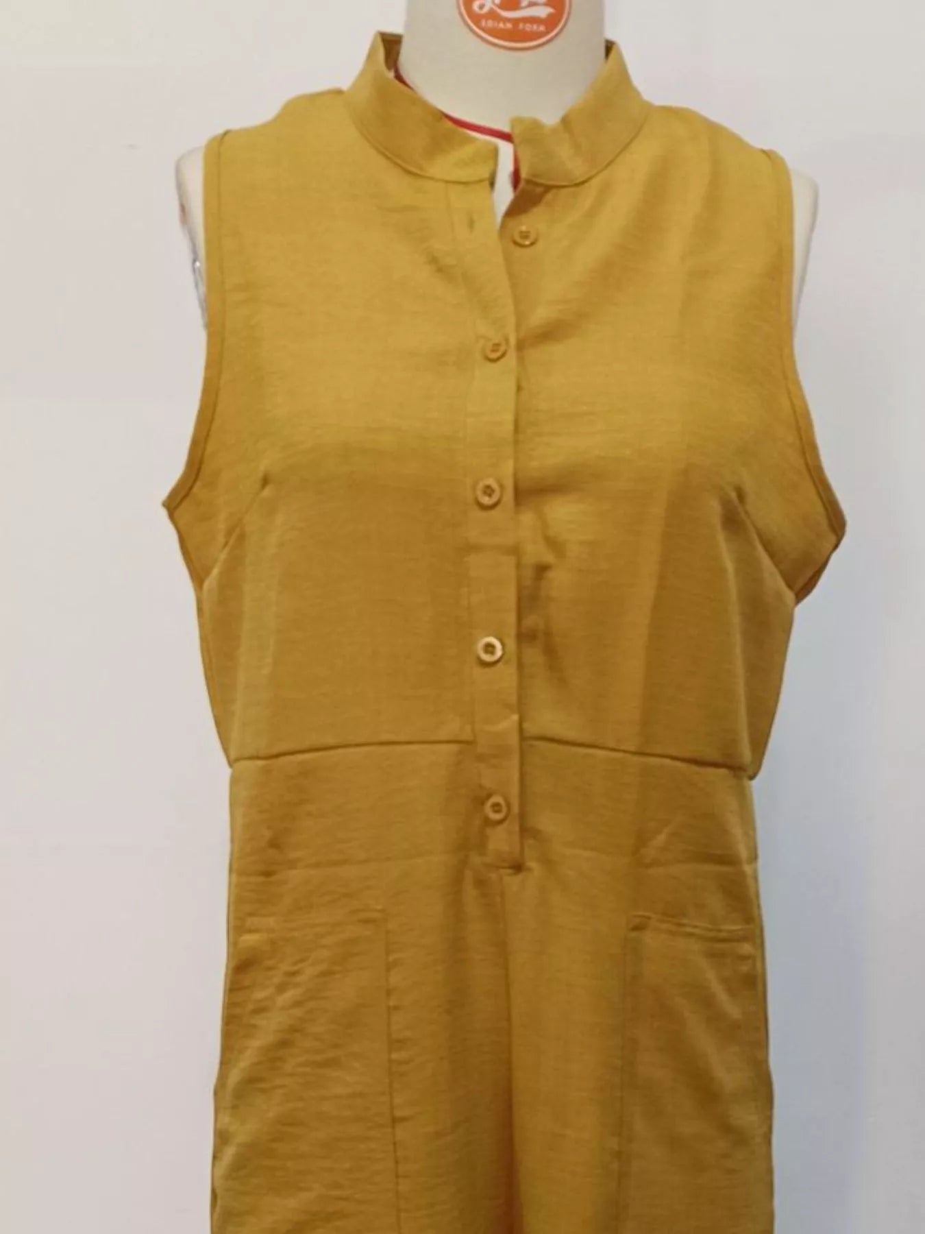 Button Front Sleeveless Jumpsuit