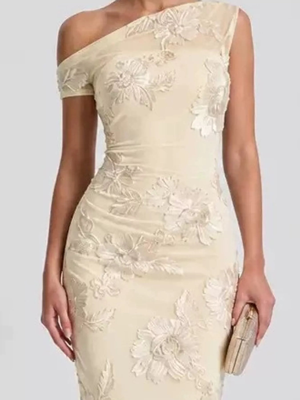 One-Shoulder Embroidered Maxi Dress