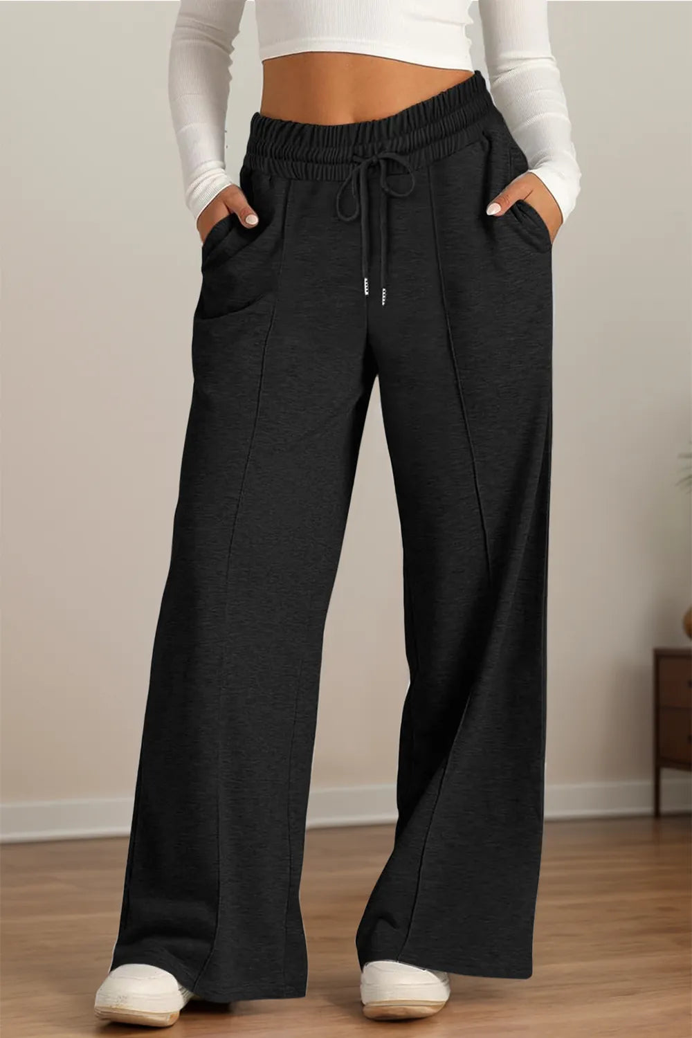 Drawstring Wide Leg Pants with Pockets