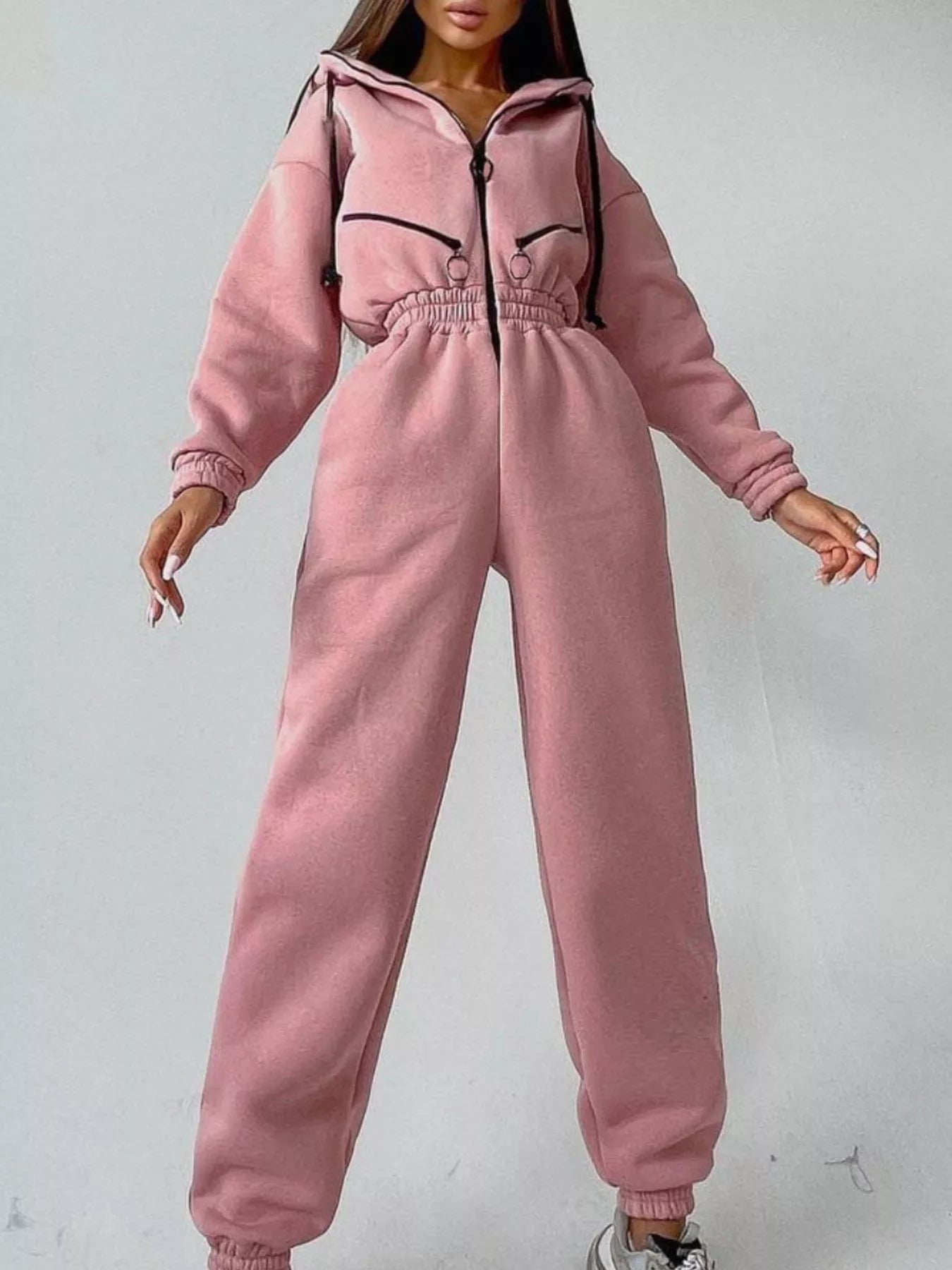 Zip Front Dropped Shoulder Jumpsuit