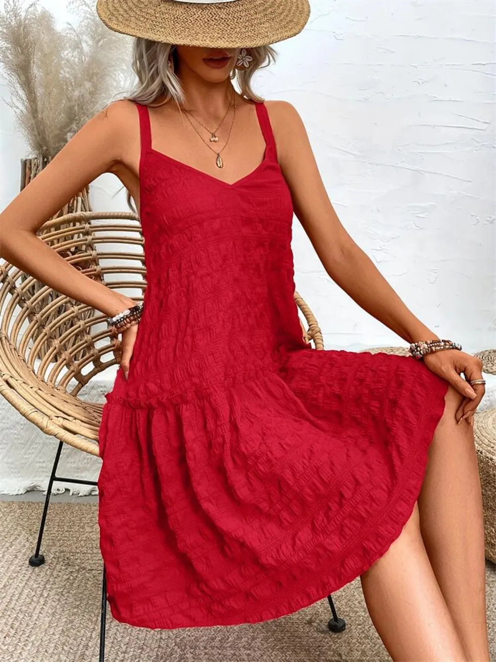 Crisscross Tiered Cami Dress in Scarlet
