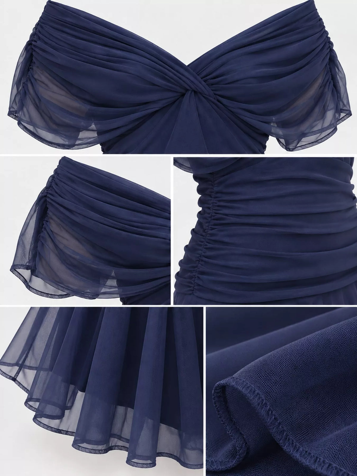 Off-Shoulder Ruched Tulle Evening Maxi Dress