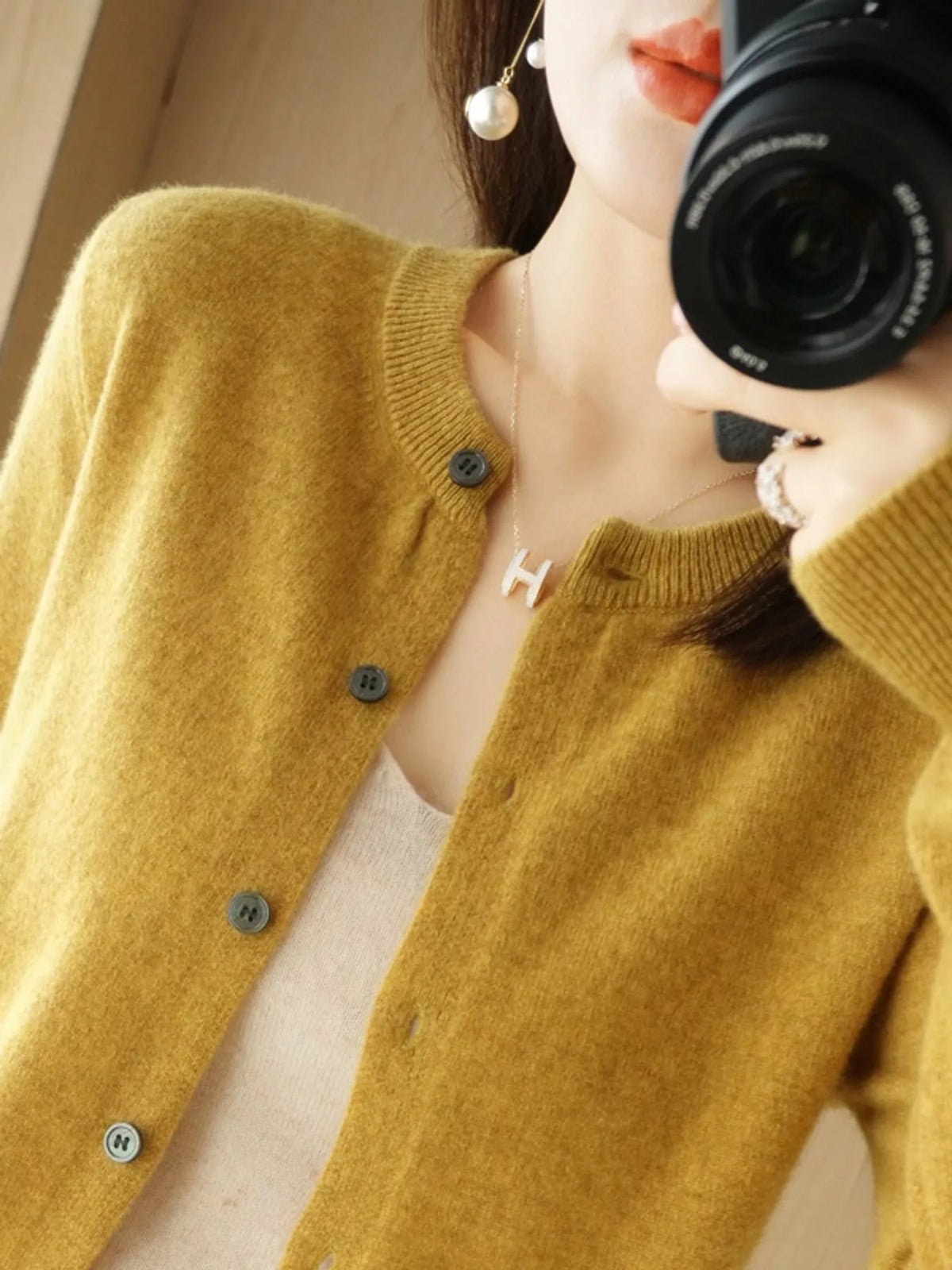 Crew Neck Button-Down Cardigan
