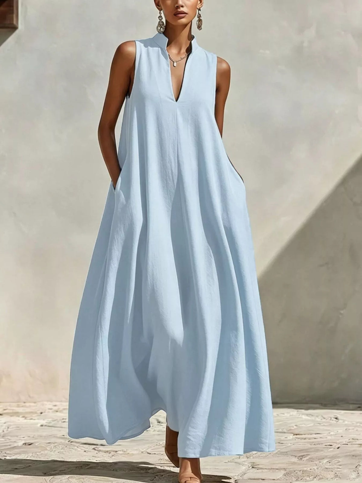 Sleeveless Maxi Dress with Side Pockets
