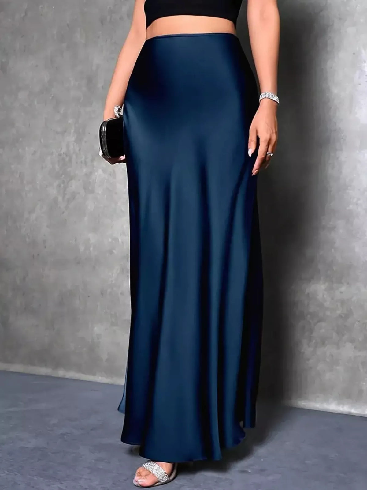 Satin Maxi Skirt in Peacock Blue in Peacock  Blue