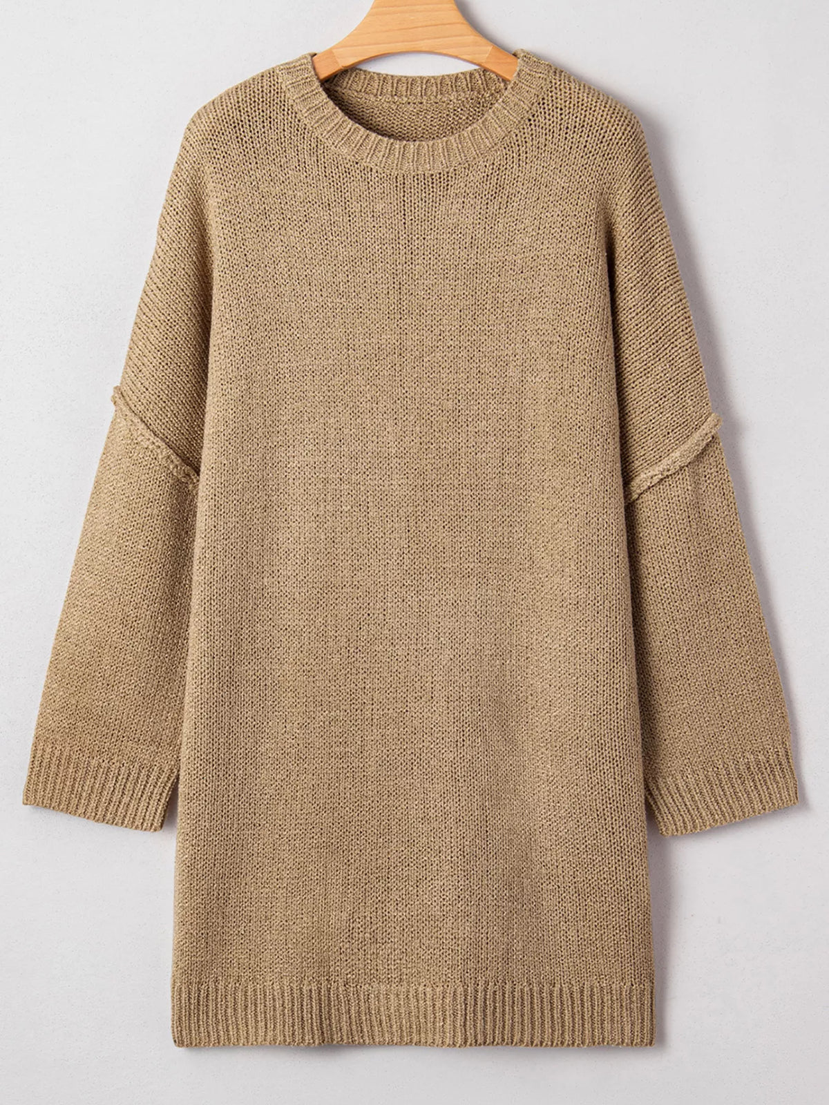 Oversized Drop-Shoulder Slouchy Sweater Dress in Camel