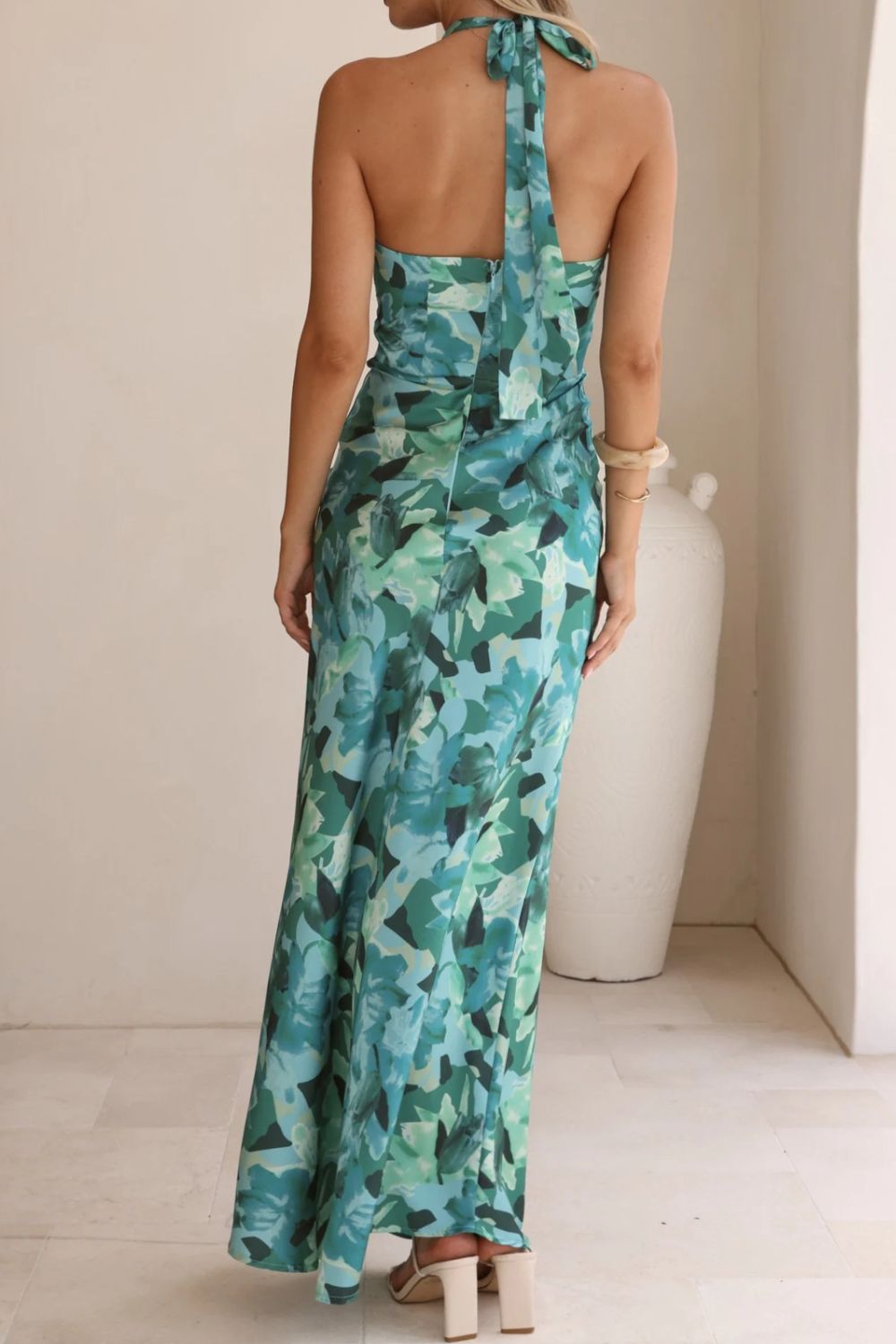 Floral Halter Neck Maxi Dress with Side Slit