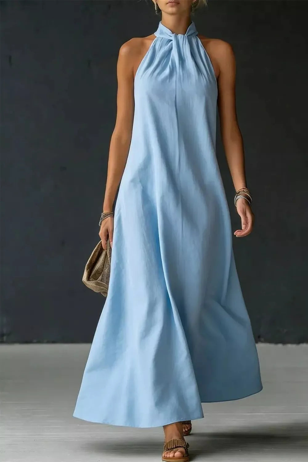 Halter Neck Sleeveless Maxi Dress with Slit