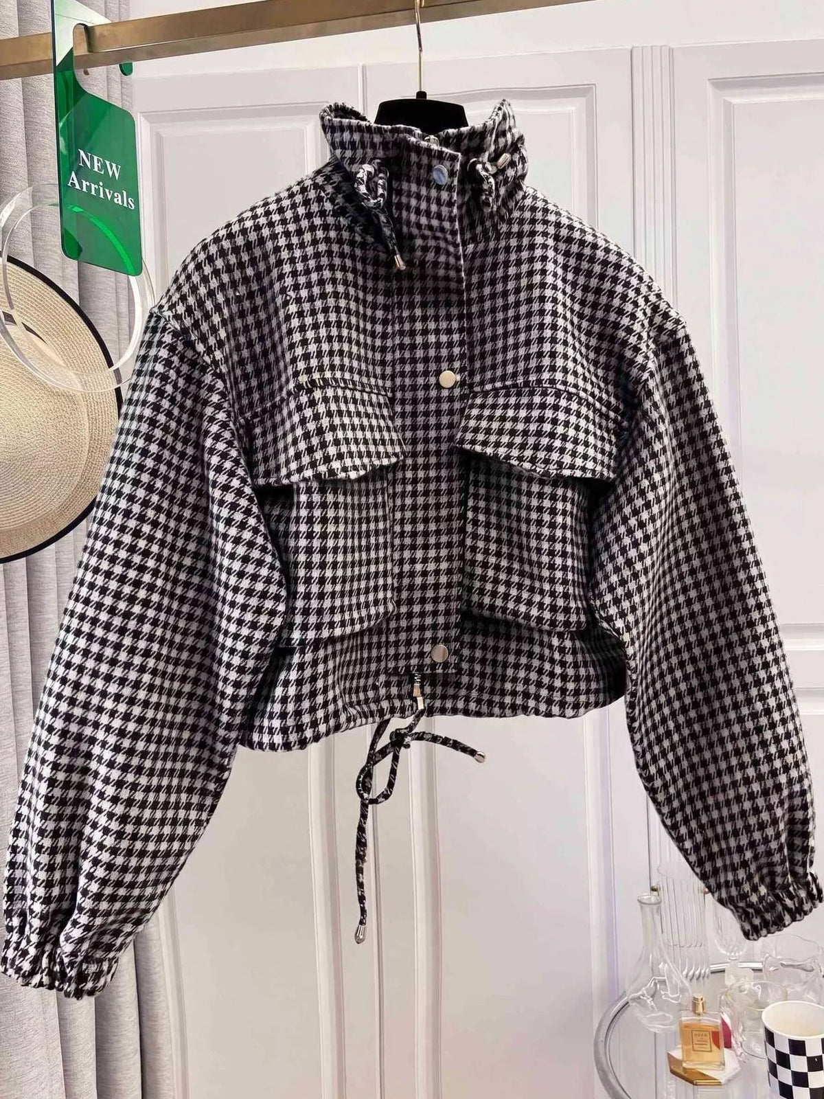 Plaid Cropped Zip-Up Jacket