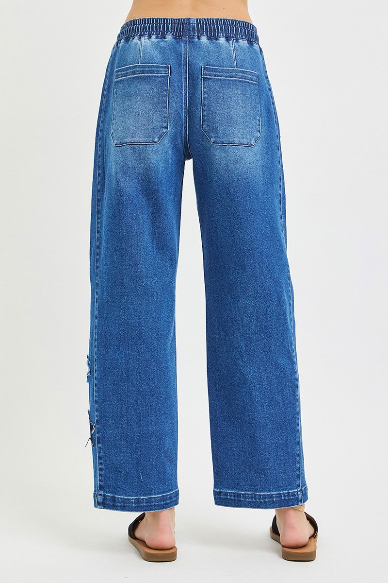 Risen Slouchy Cropped Barrel Jeans in Dark Wash