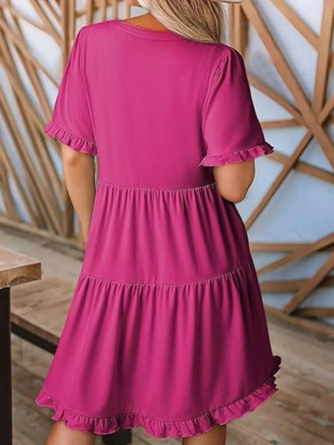 Tiered Notched Short Sleeve Mini Dress by Gen Beauty