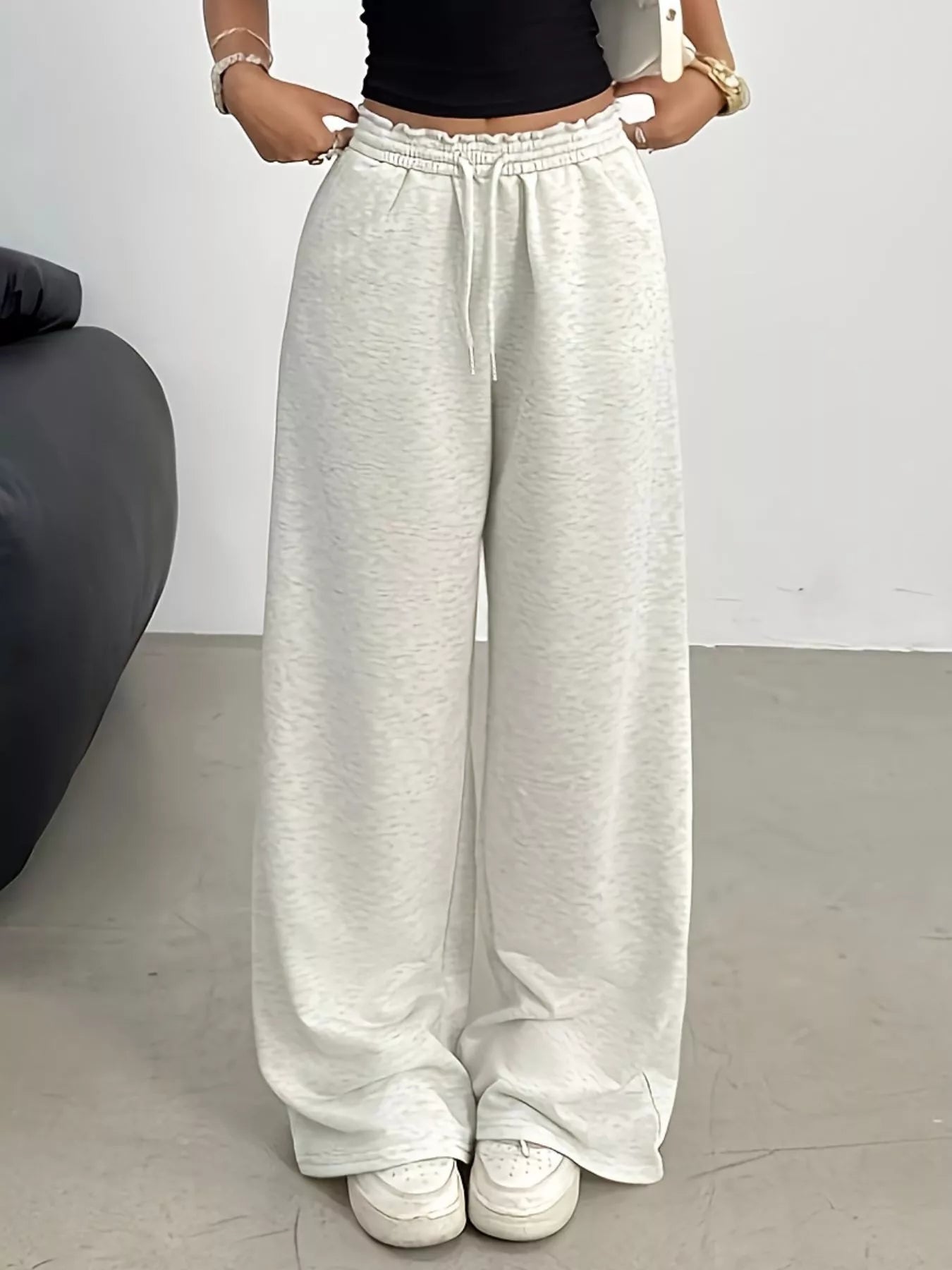 Wide Leg Drawstring Sweatpants in Gray