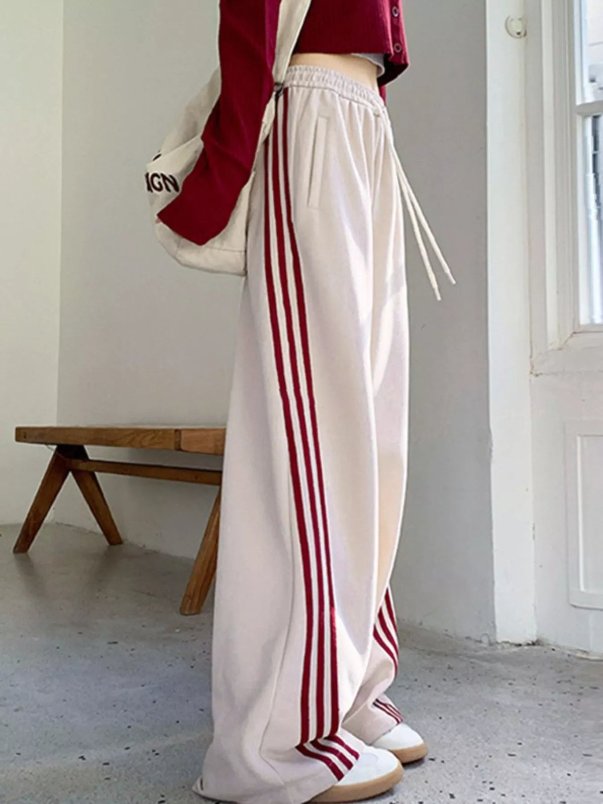 Striped Wide-Leg Drawstring Pants