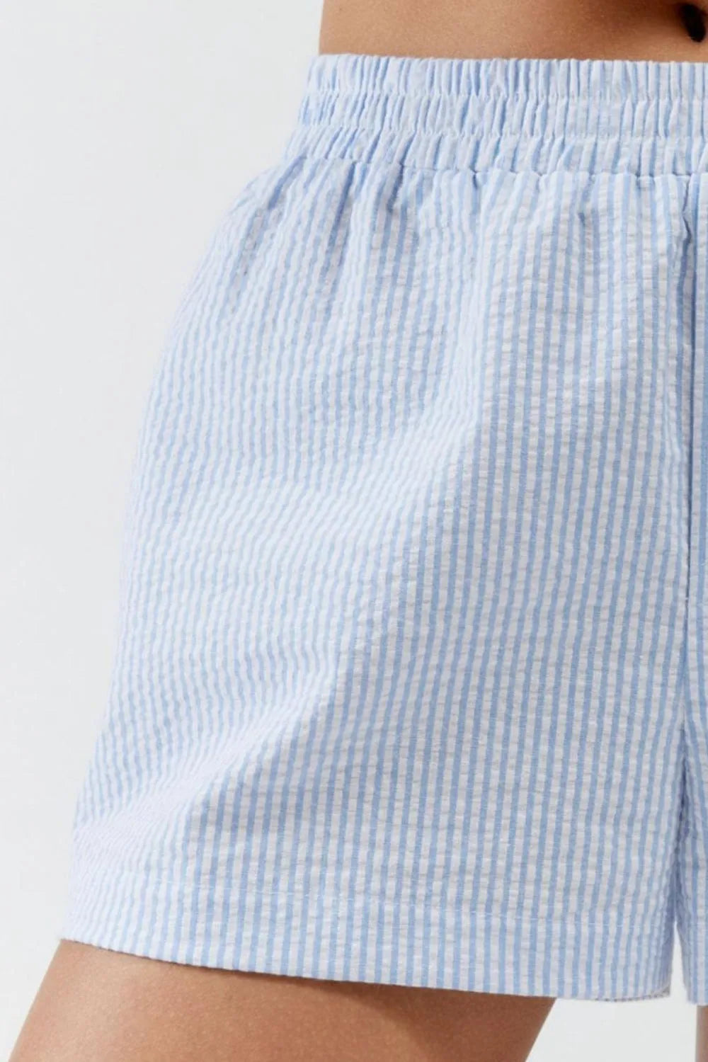 Striped Elastic Waist Shorts with Button Detail by Mystique Q