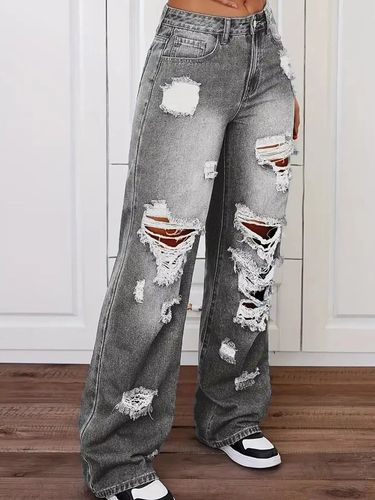 Distressed Wide-Leg Jeans