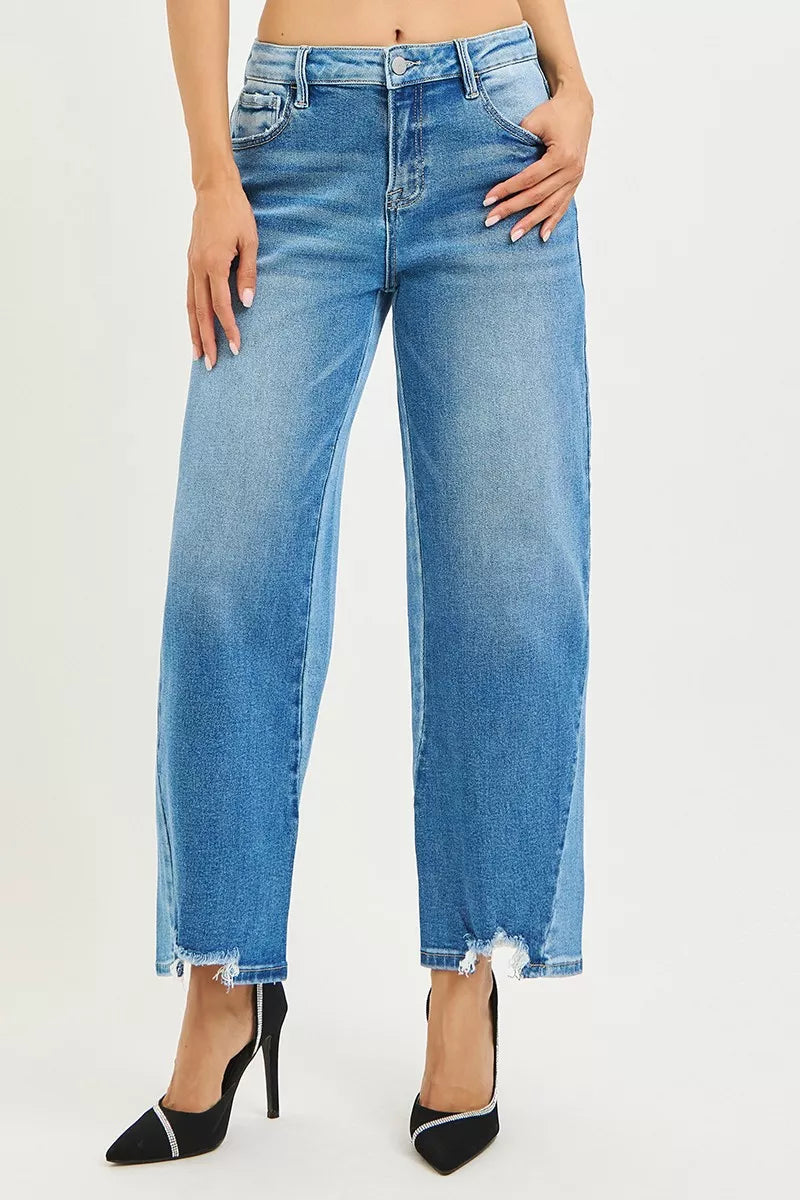 Risen Slouchy Cropped Barrel Jeans in Dark Combo