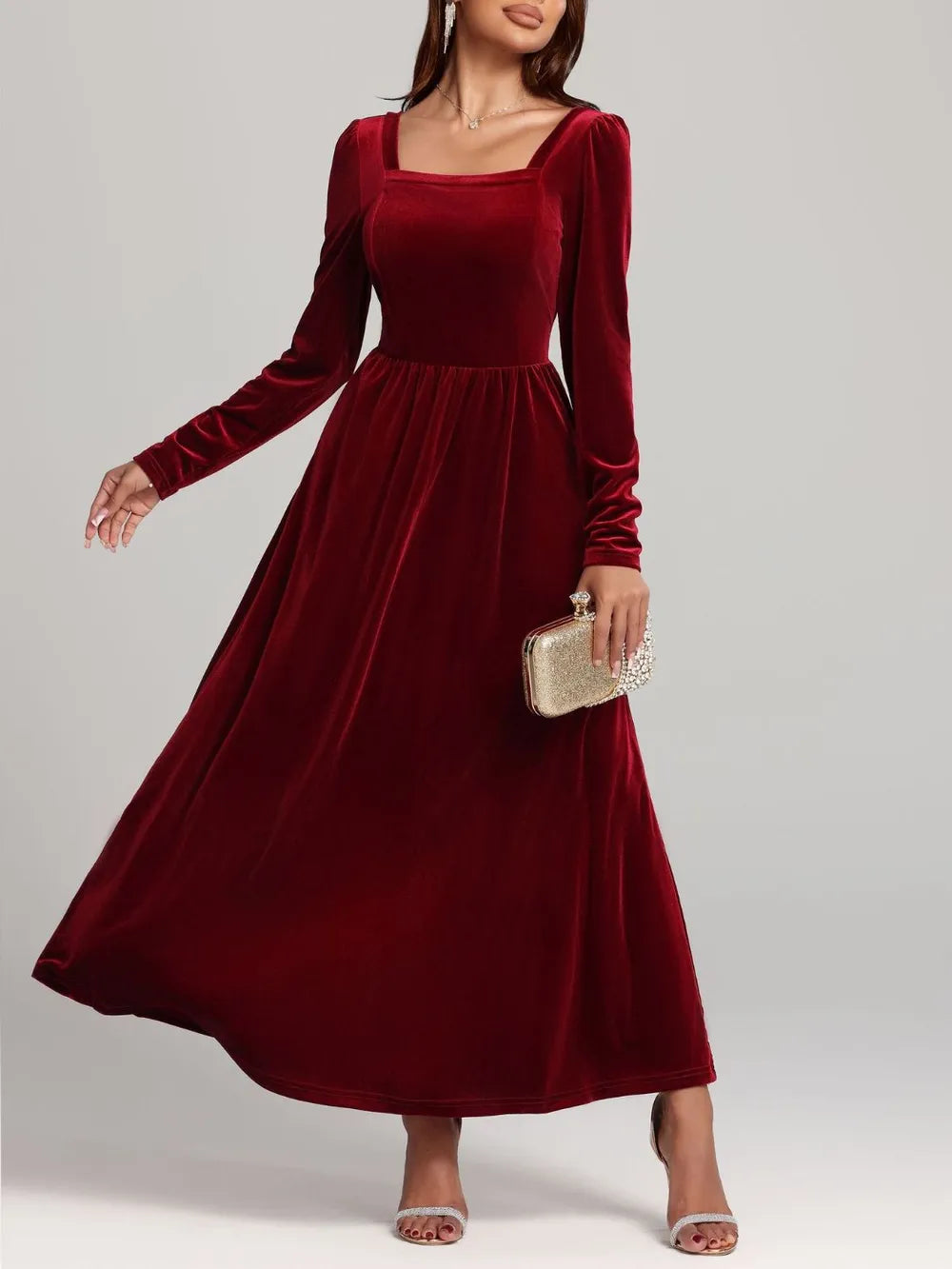Velvet Square Neck Backless Dress