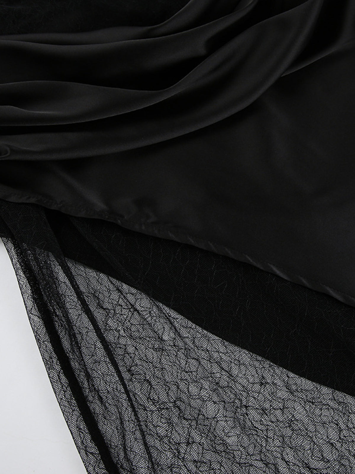 Lace Panel Midi Skirt in Black