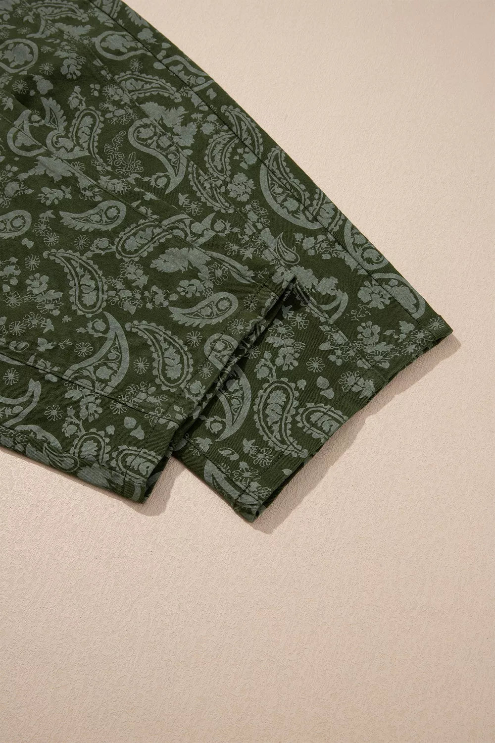 Paisley Print Harem Denim Pants in Dark Green