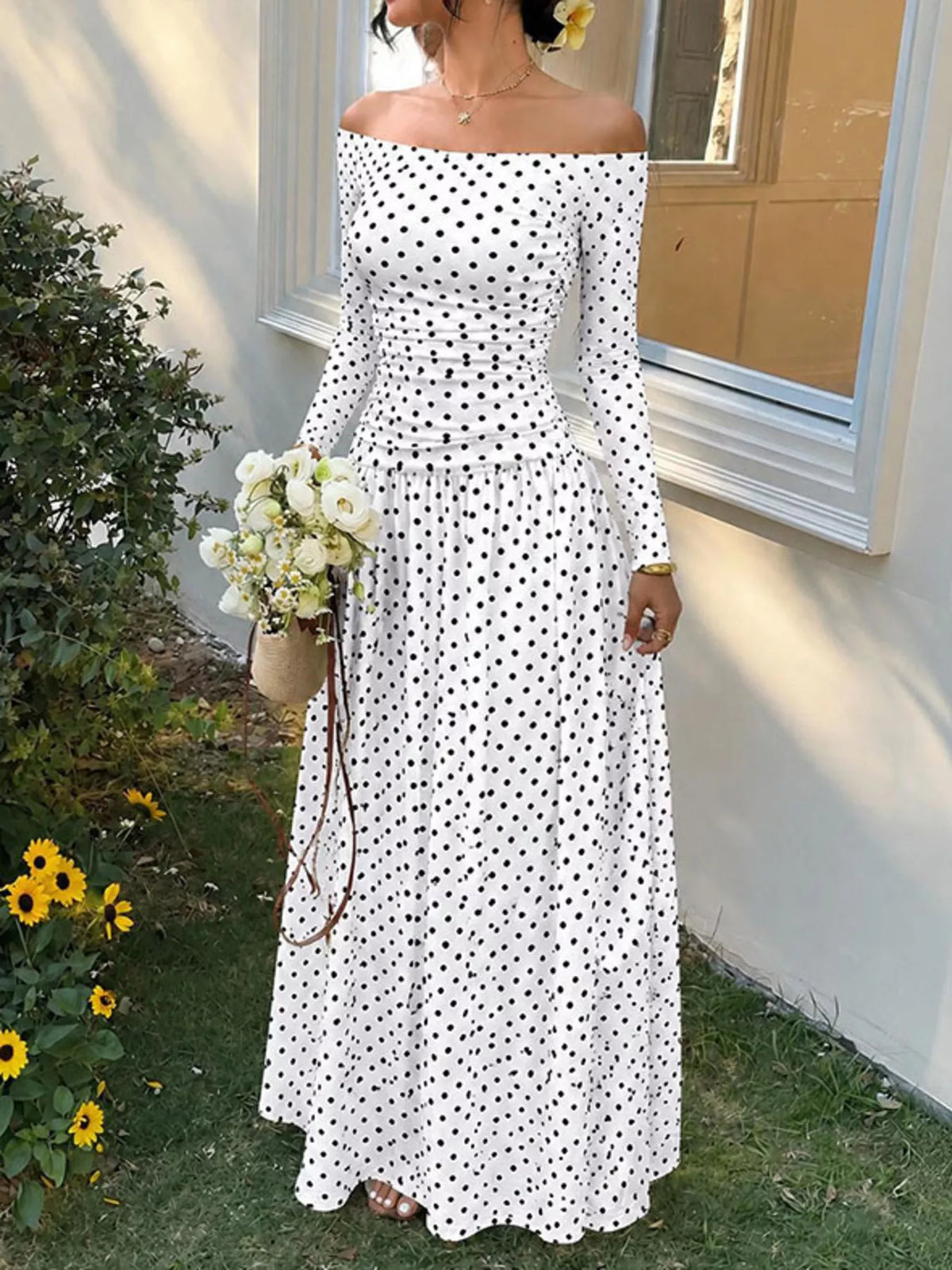 Off-the-Shoulder Ruched Maxi Dress