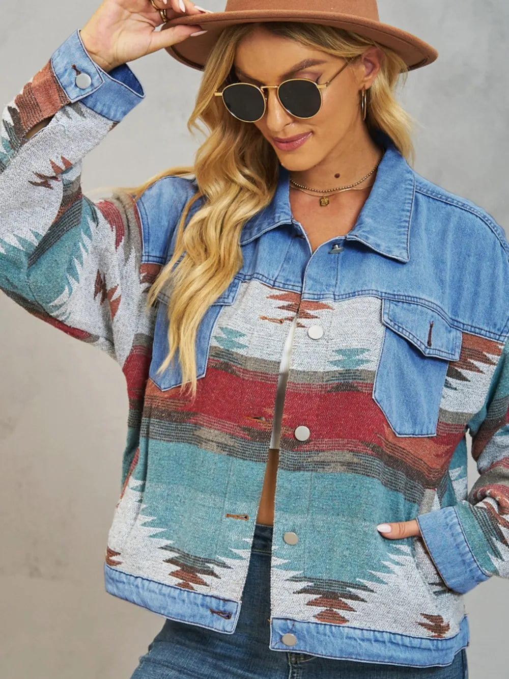Geometric Dropped Shoulder Denim Jacket in Dusty Blue by Manny
