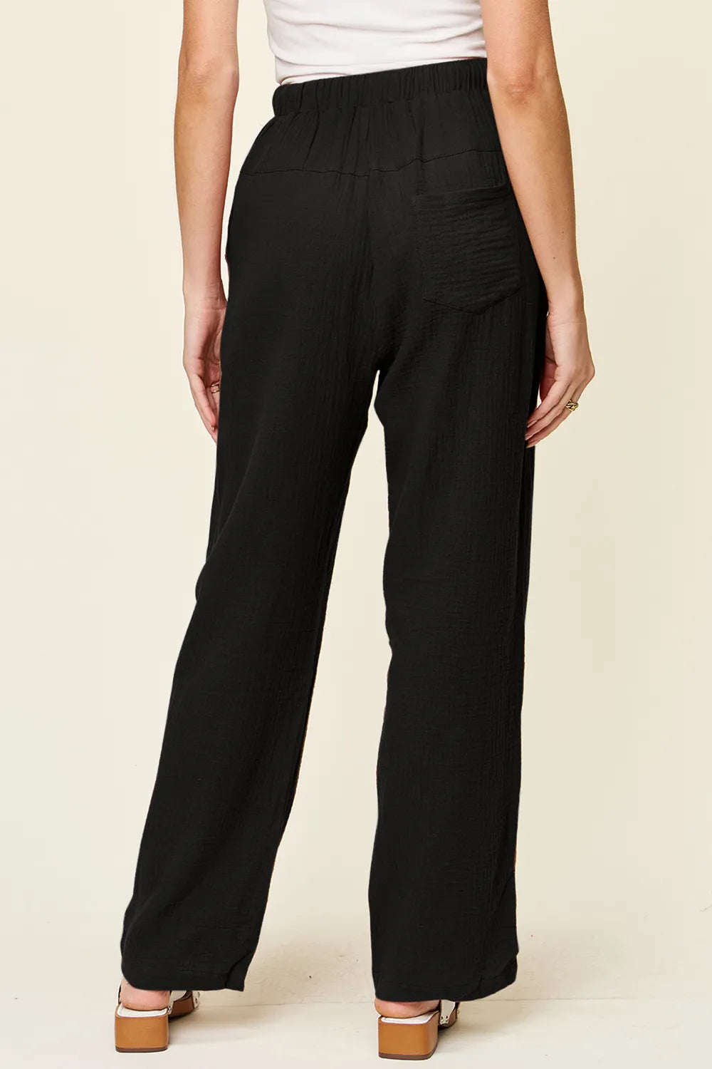 Double Take Textured Drawstring Straight Pants