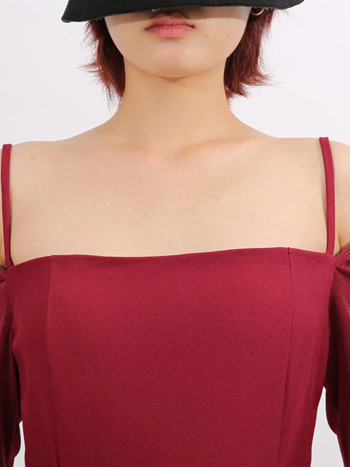 Belted Ruched Slit Long Sleeve Dress