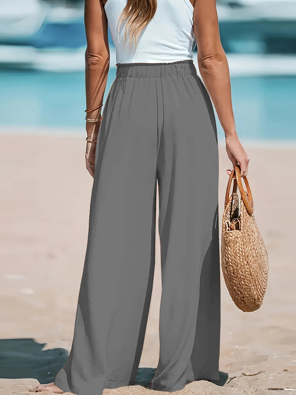 Drawstring Waist Wide-Leg Pants