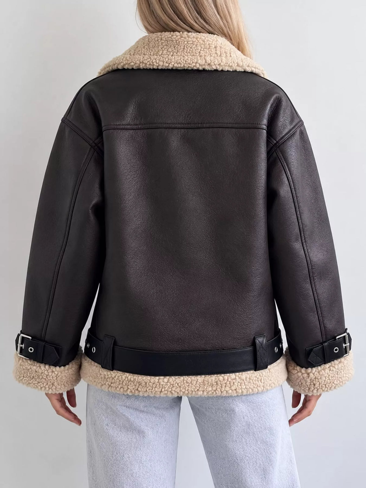 Faux Leather Zip-Up Jacket in Dark Brown