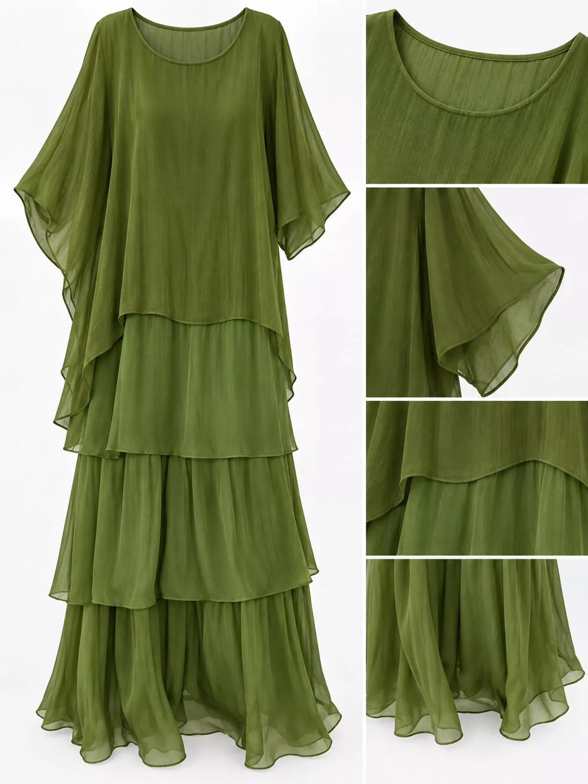 Layered Batwing-Sleeve Tiered Maxi Dress