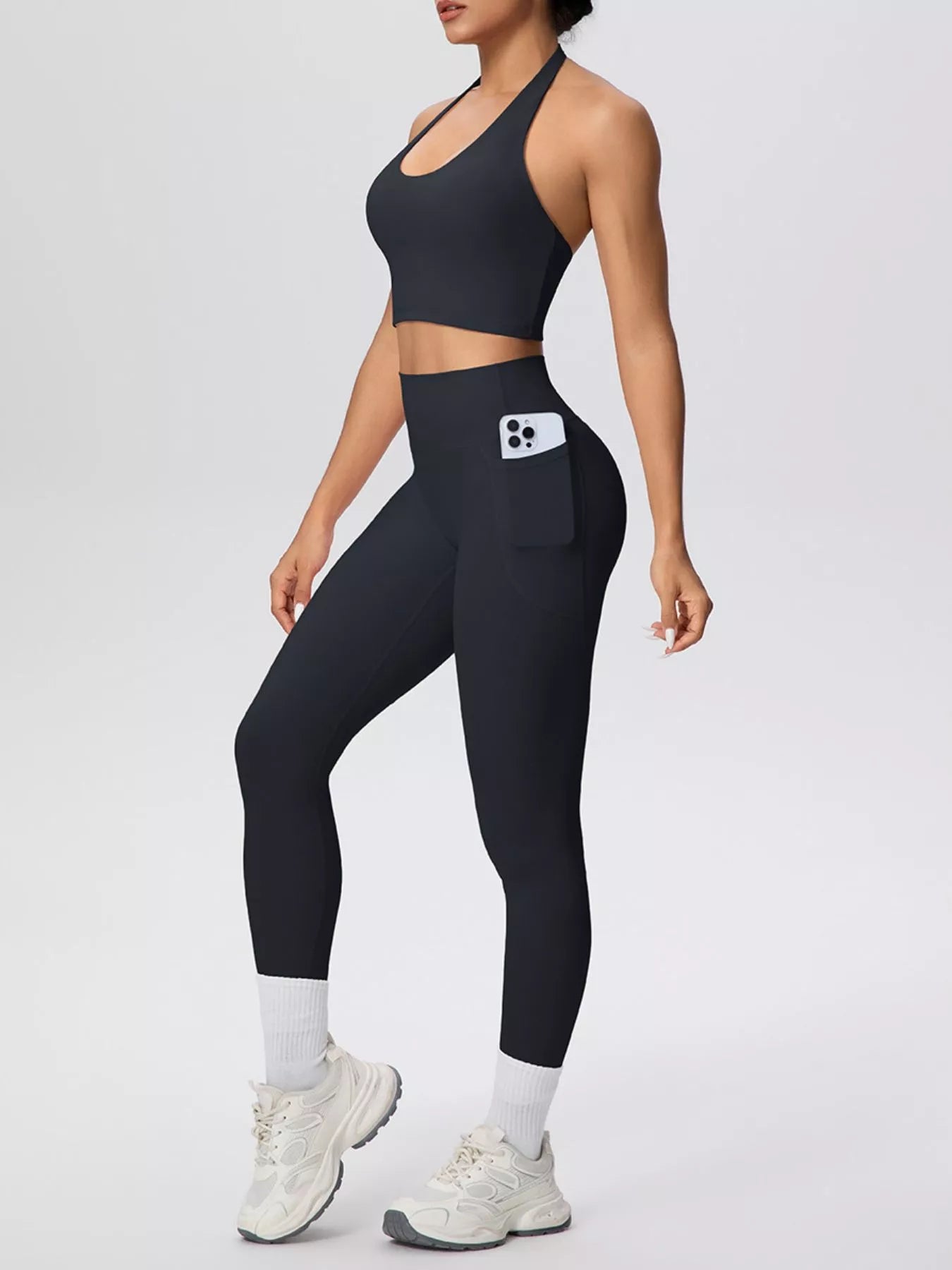 Halter Neck Crop Top and Leggings Active Set